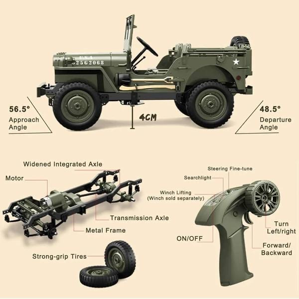 ماشین کنترلی طرح جیپ ویلیز مدل Military Jeep کد 8815
